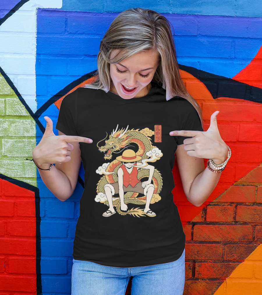 Monkey D Luffy With Dragon And Kanji One Piece Anime T-Shirt