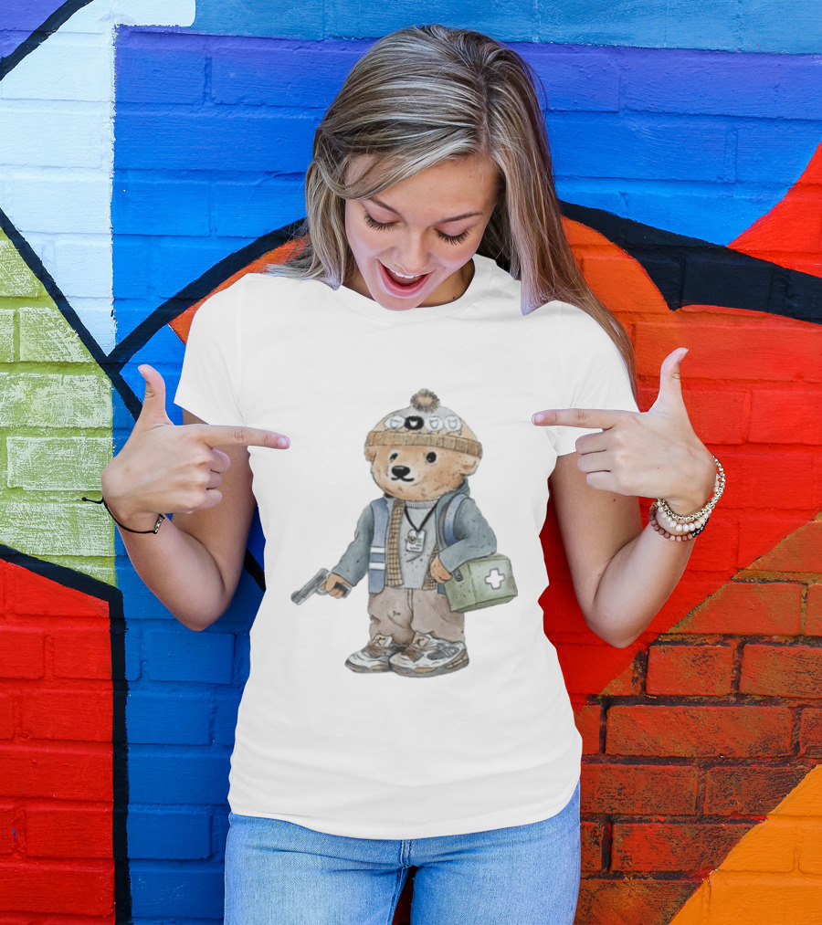 Bryan Bear Toy With Gun And First Aid Kit Beanie T-Shirt