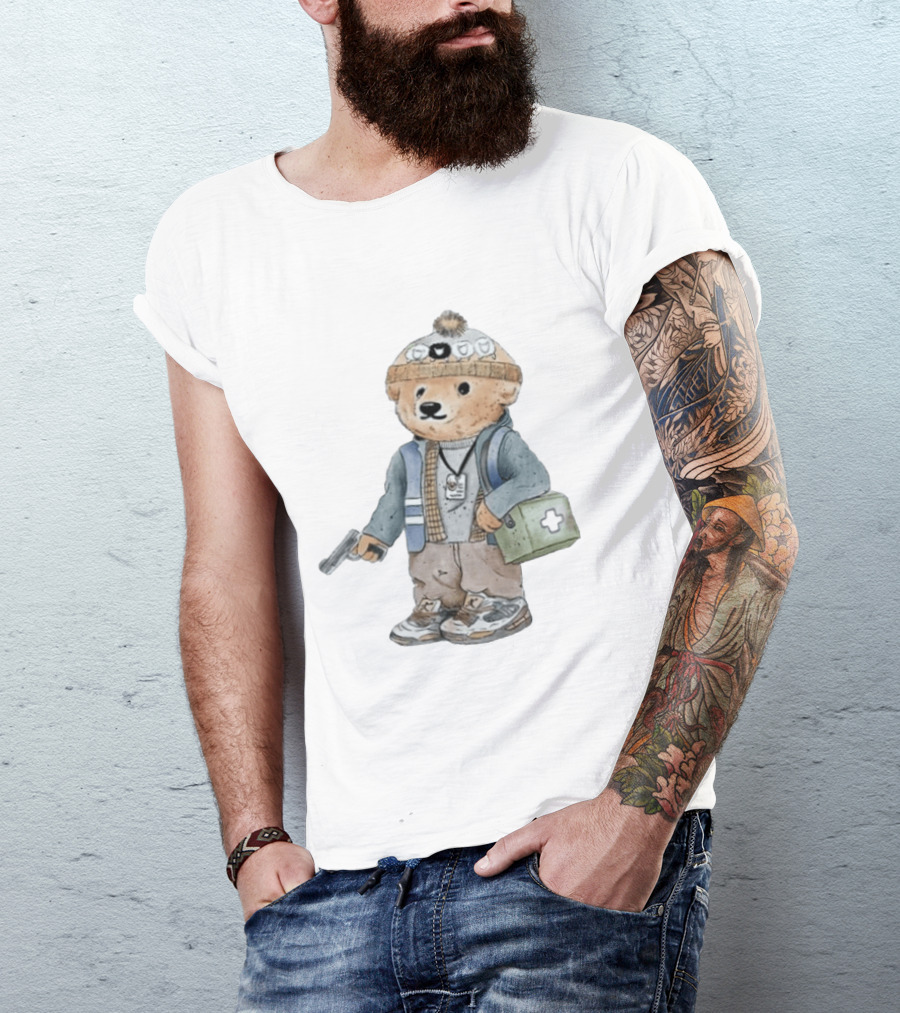 Bryan Bear Toy With Gun And First Aid Kit Beanie T-Shirt