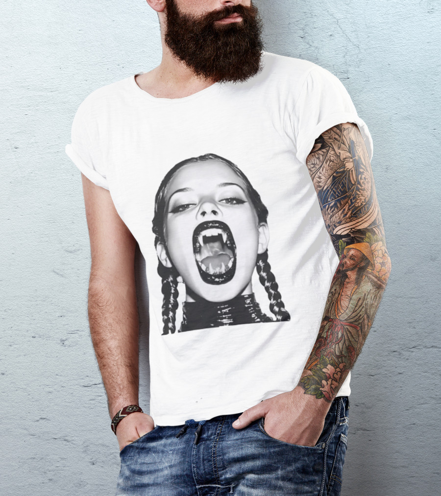 Gothic Vampire Fangs Black And White Horror Aesthetic T-Shirt
