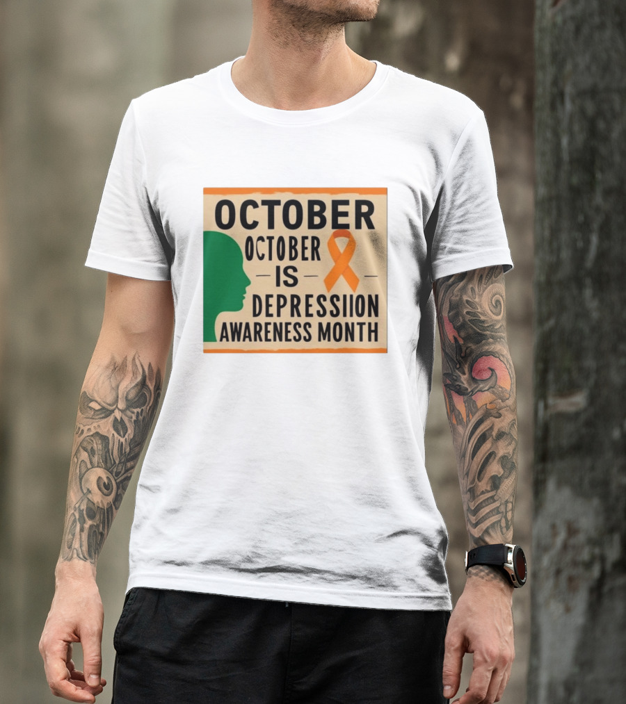 October Depression Awareness Month Orange Ribbon T-Shirt