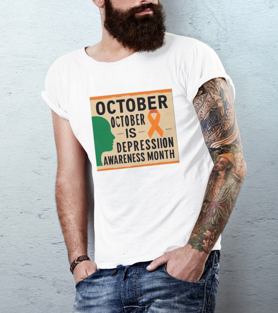 October Depression Awareness Month Orange Ribbon T-Shirt