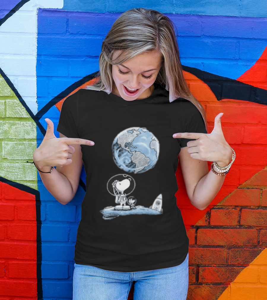 Snoopy And Woodstock Astronauts So Far Away With Earth And Rocket T-Shirt