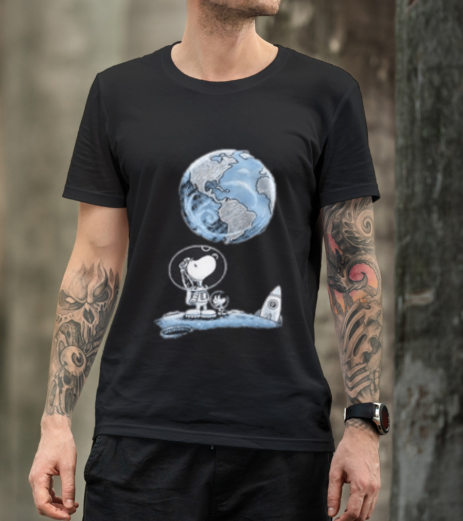 Snoopy And Woodstock Astronauts So Far Away With Earth And Rocket T-Shirt