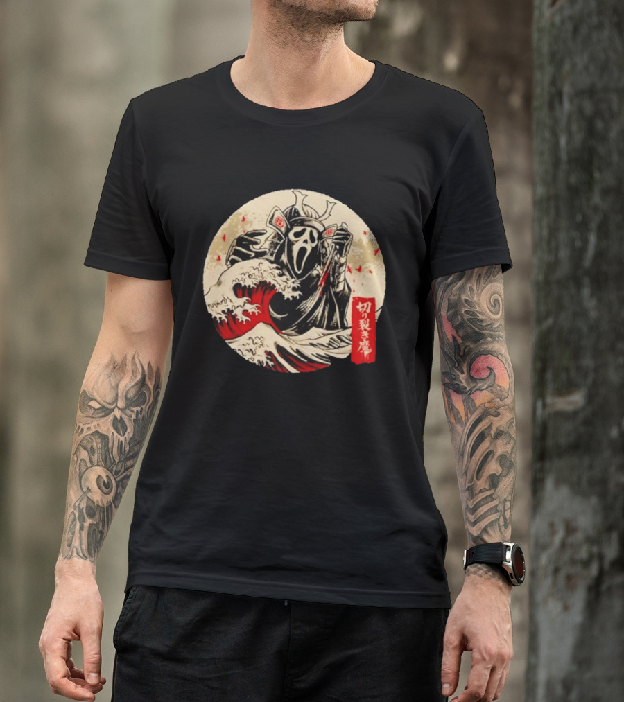 Ghostface Samurai Wave Kanagawa Faceless Assassin Japanese Kanji T-Shirt