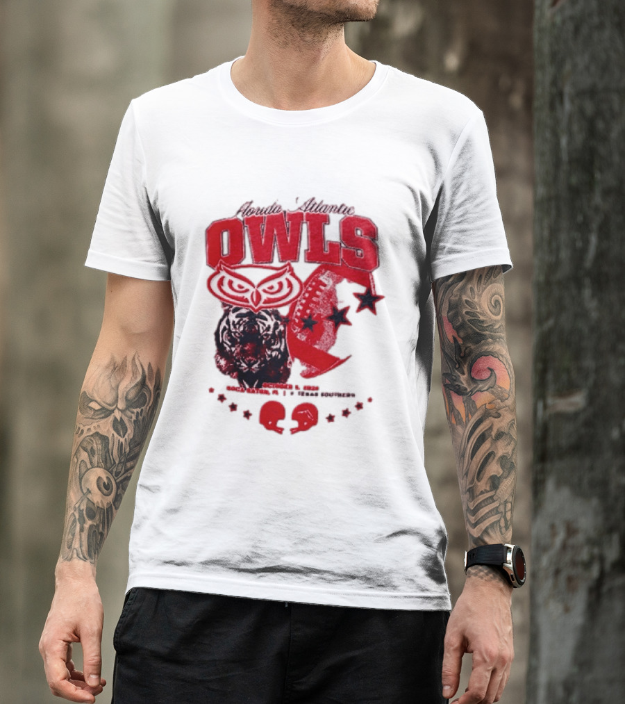 Florida Atlantic Owls Boca Raton Texas Southern 2026 Football Tiger Art Stars Red T-Shirt