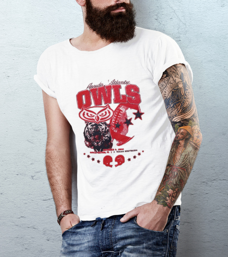 Florida Atlantic Owls Boca Raton Texas Southern 2026 Football Tiger Art Stars Red T-Shirt