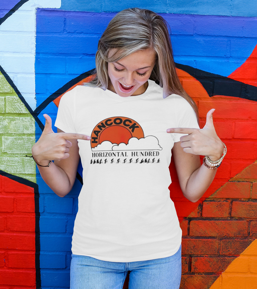 Hancock Horizontal Hundred Cycling Event Logo With Orange Sun And Cyclists T-Shirt