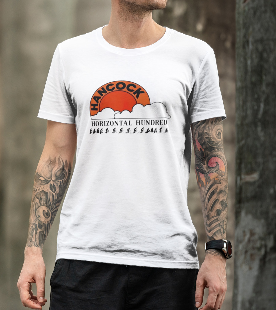 Hancock Horizontal Hundred Cycling Event Logo With Orange Sun And Cyclists T-Shirt
