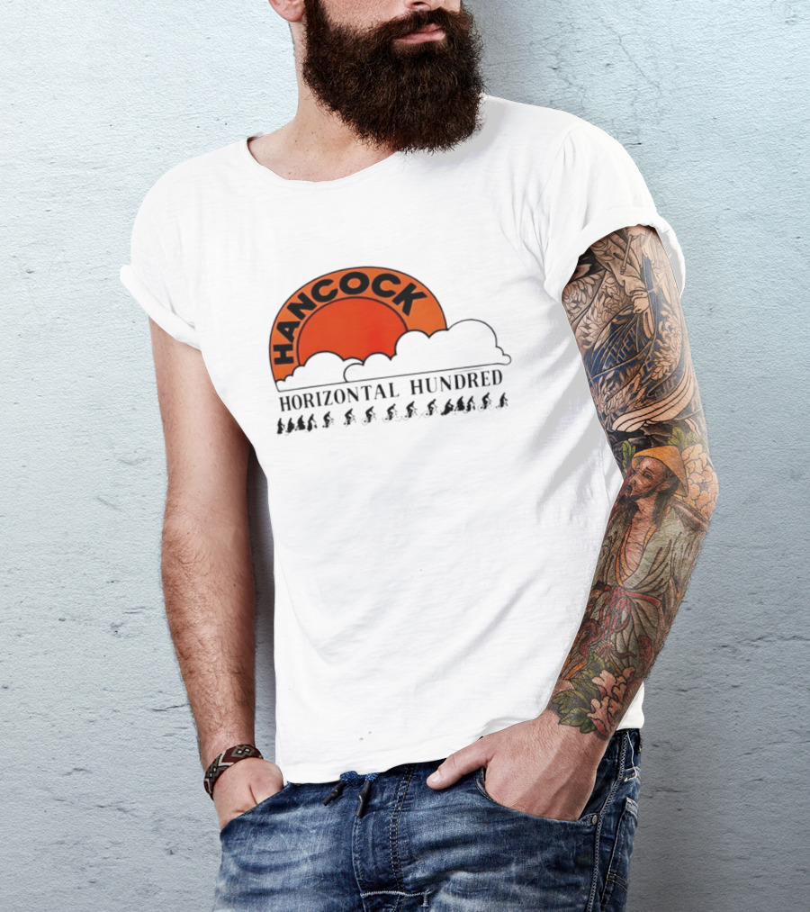 Hancock Horizontal Hundred Cycling Event Logo With Orange Sun And Cyclists T-Shirt