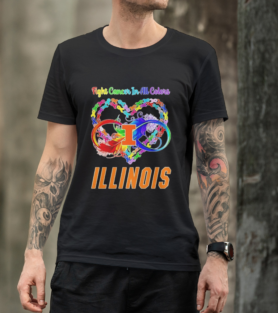 Illinois Fight Cancer In All Colors Heart Ribbon T-Shirt
