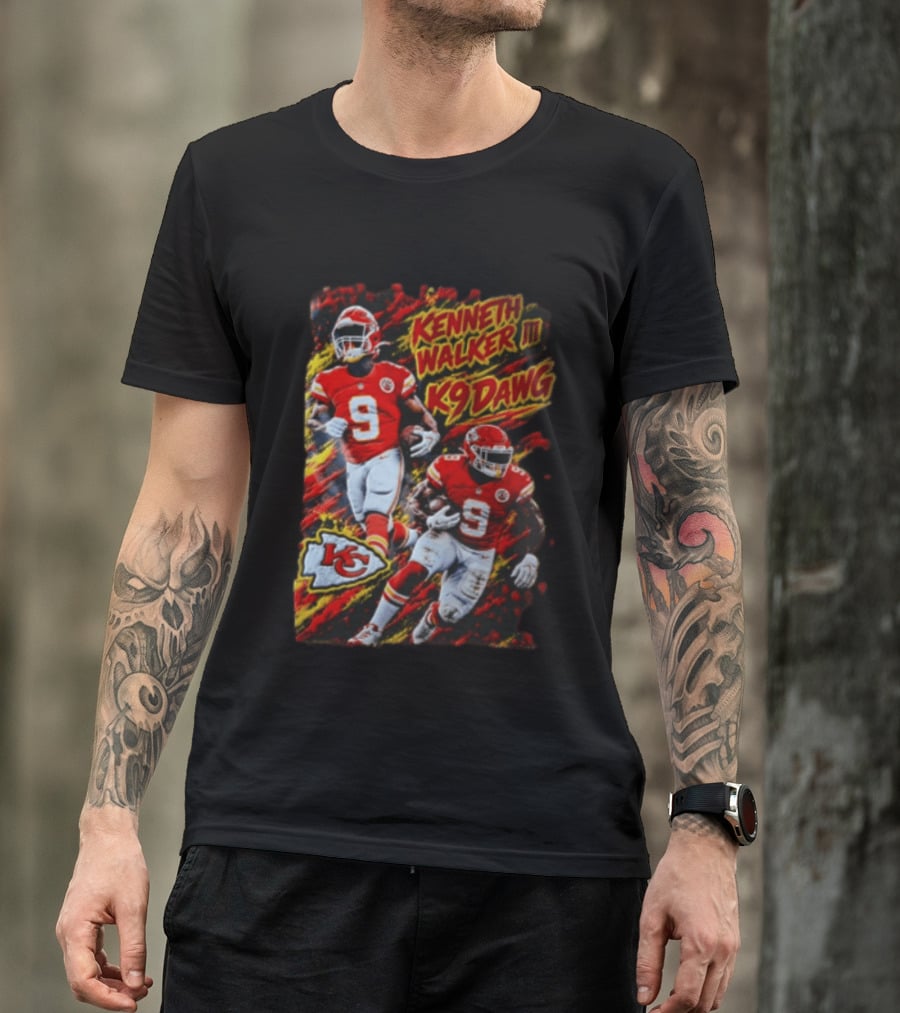 Kansas City Chiefs Kenneth Walker III K9 Dawg 9 Red Gold Football Team Fan Gear T-Shirt