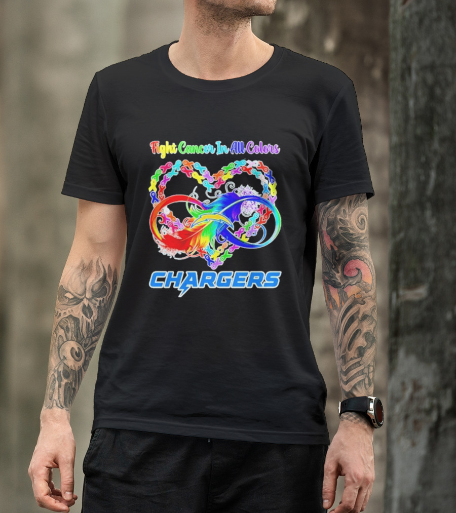 Fight Cancer In All Colors Los Angeles Chargers Infinity Heart T-Shirt