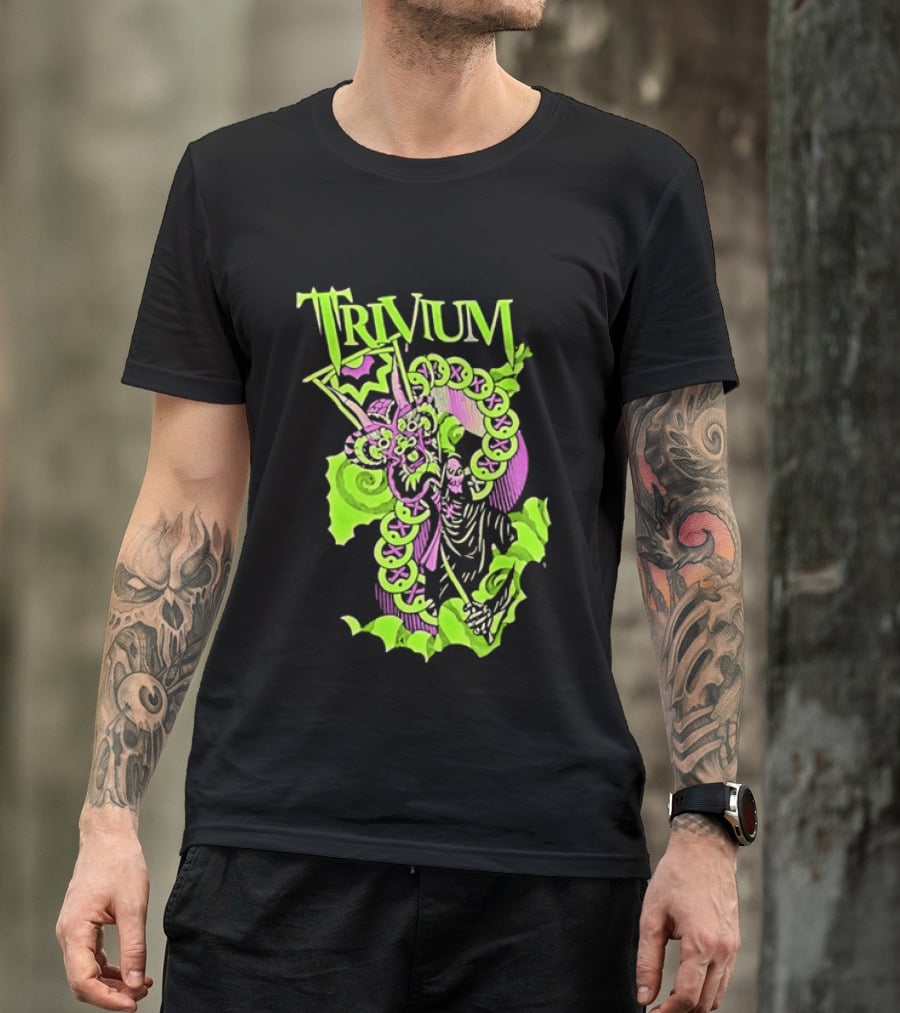 Trivium Dragon And Grim Reaper Heavy Metal Neon Green Purple T-Shirt