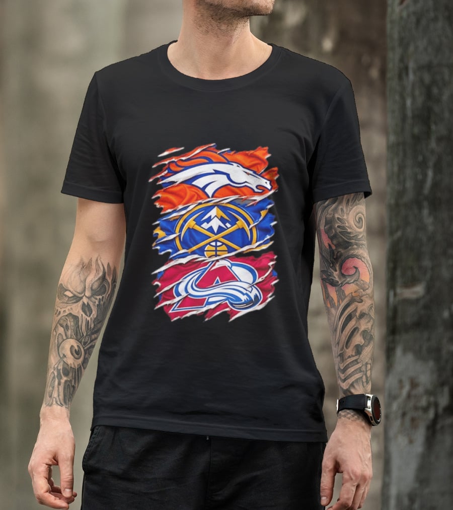 Denver Broncos X Denver Nuggets NBA X Colorado Avalanche NHL Logos Inside Me T-Shirt