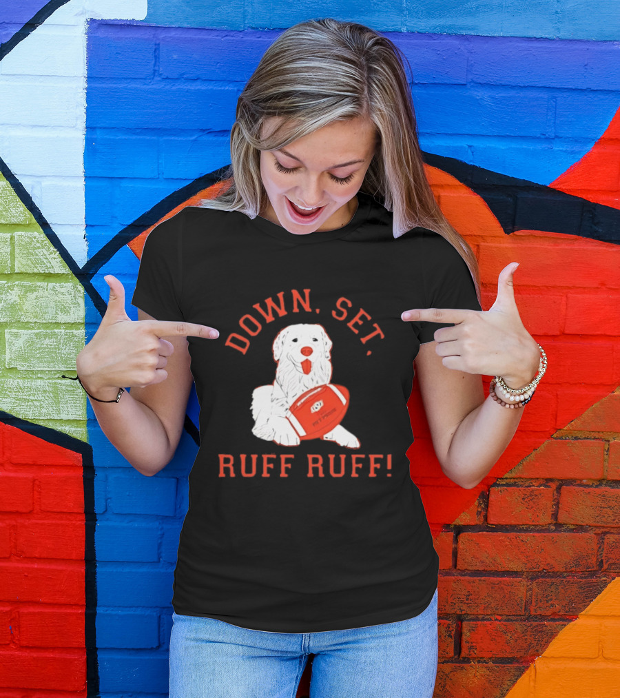 Pet Pride Dog Down Set Ruff Ruff Football T-Shirt