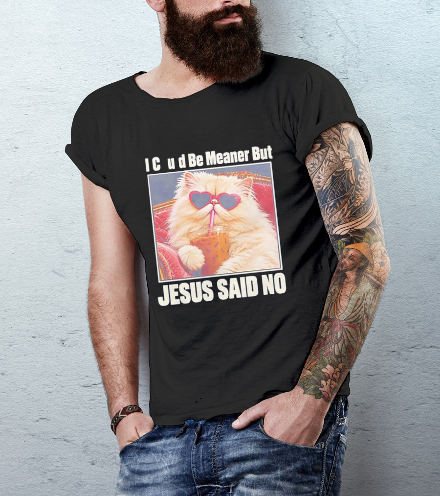 I Could Be Meaner But Jesus Said No Cat Heart Sunglasses T-Shirt