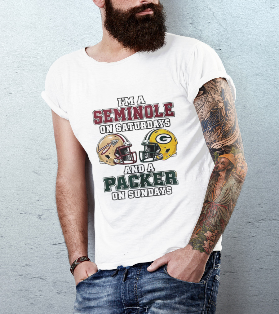 I'm A Seminole On Saturdays And A Packer On Sundays Football Helmets T-Shirt