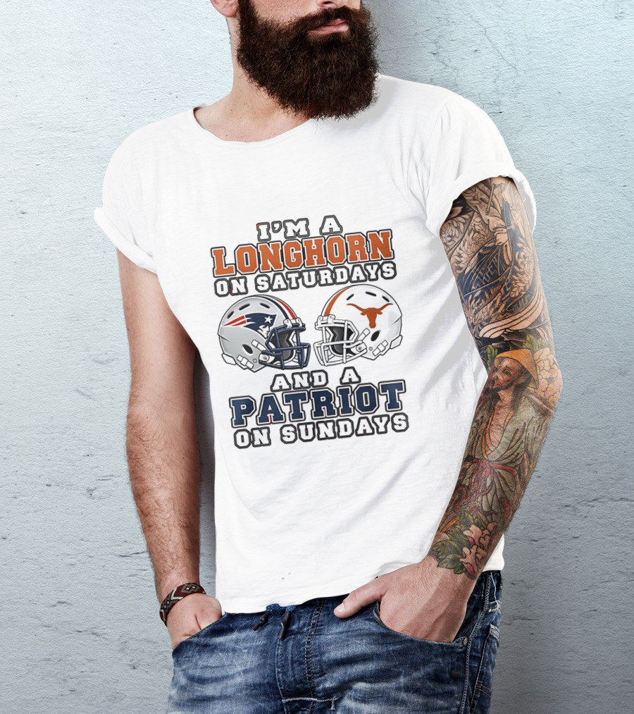 Texas Longhorns Saturdays New England Patriots Sundays Helmets 2026 T-Shirt