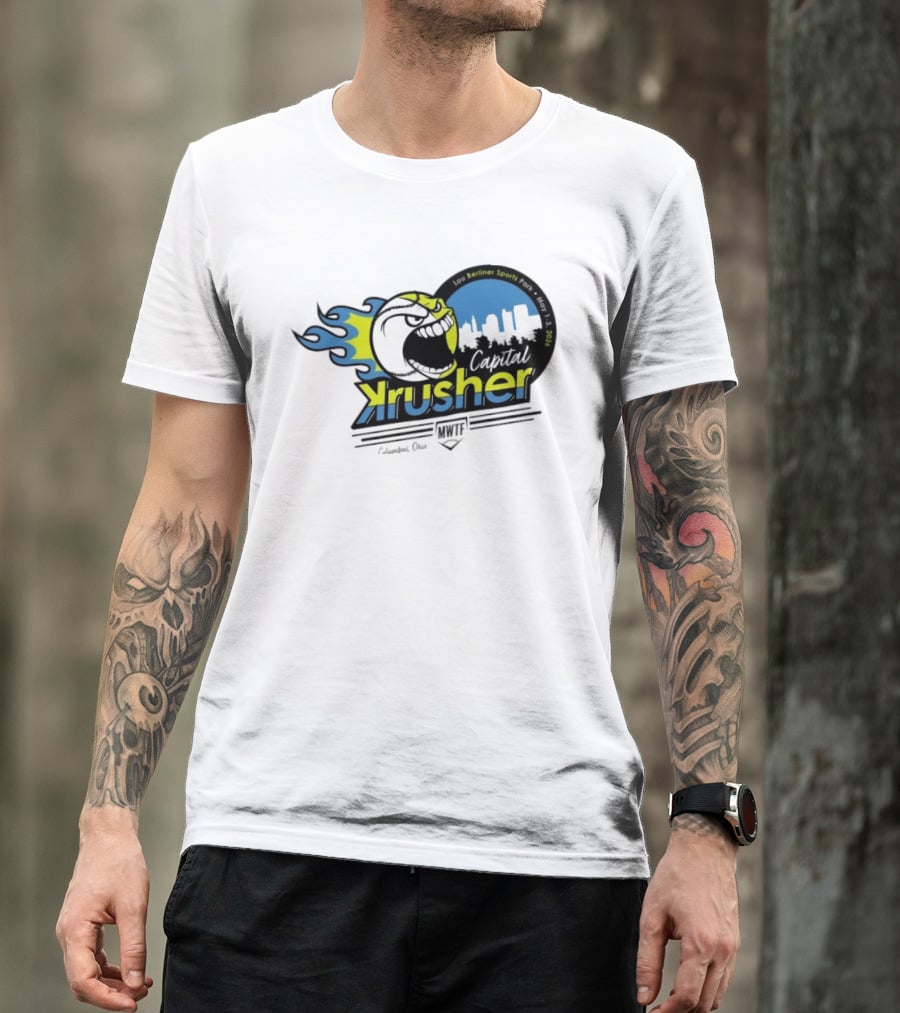 Berliner Sports Capital Krusher Softball 2014 Event Krusher Character With Flames T-Shirt