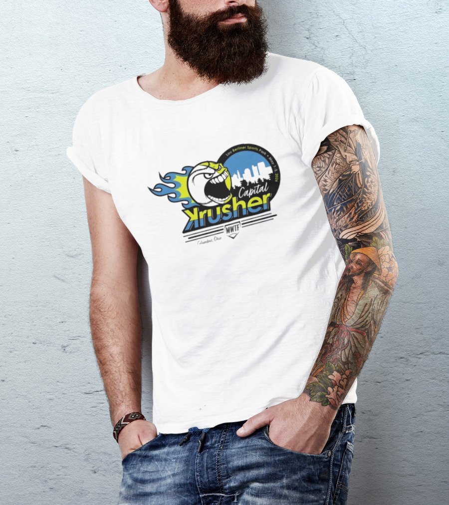 Berliner Sports Capital Krusher Softball 2014 Event Krusher Character With Flames T-Shirt