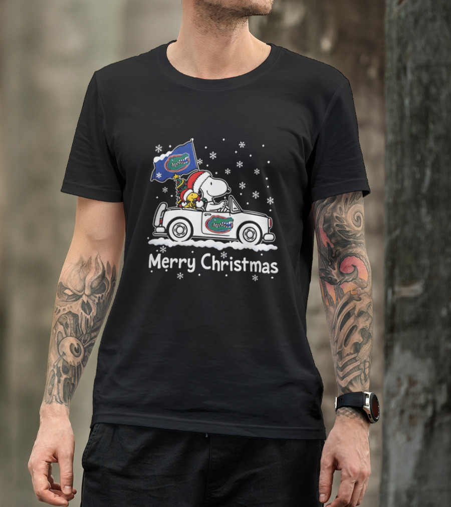 Florida Gators Snoopy Woodstock Driving Car Merry Christmas 2026 Snowflakes T-Shirt