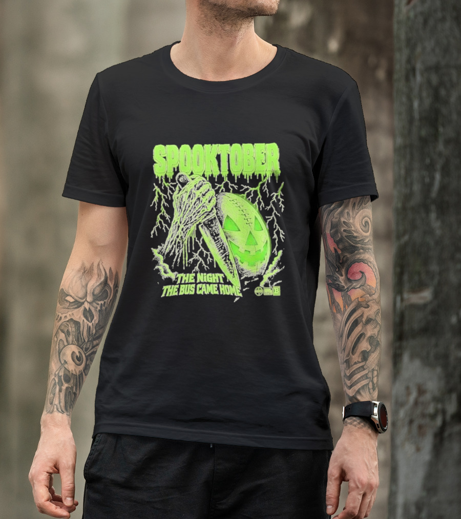 Spooktober The Night The Bus Came Home Halloween Knife Pumpkin Forest T-Shirt