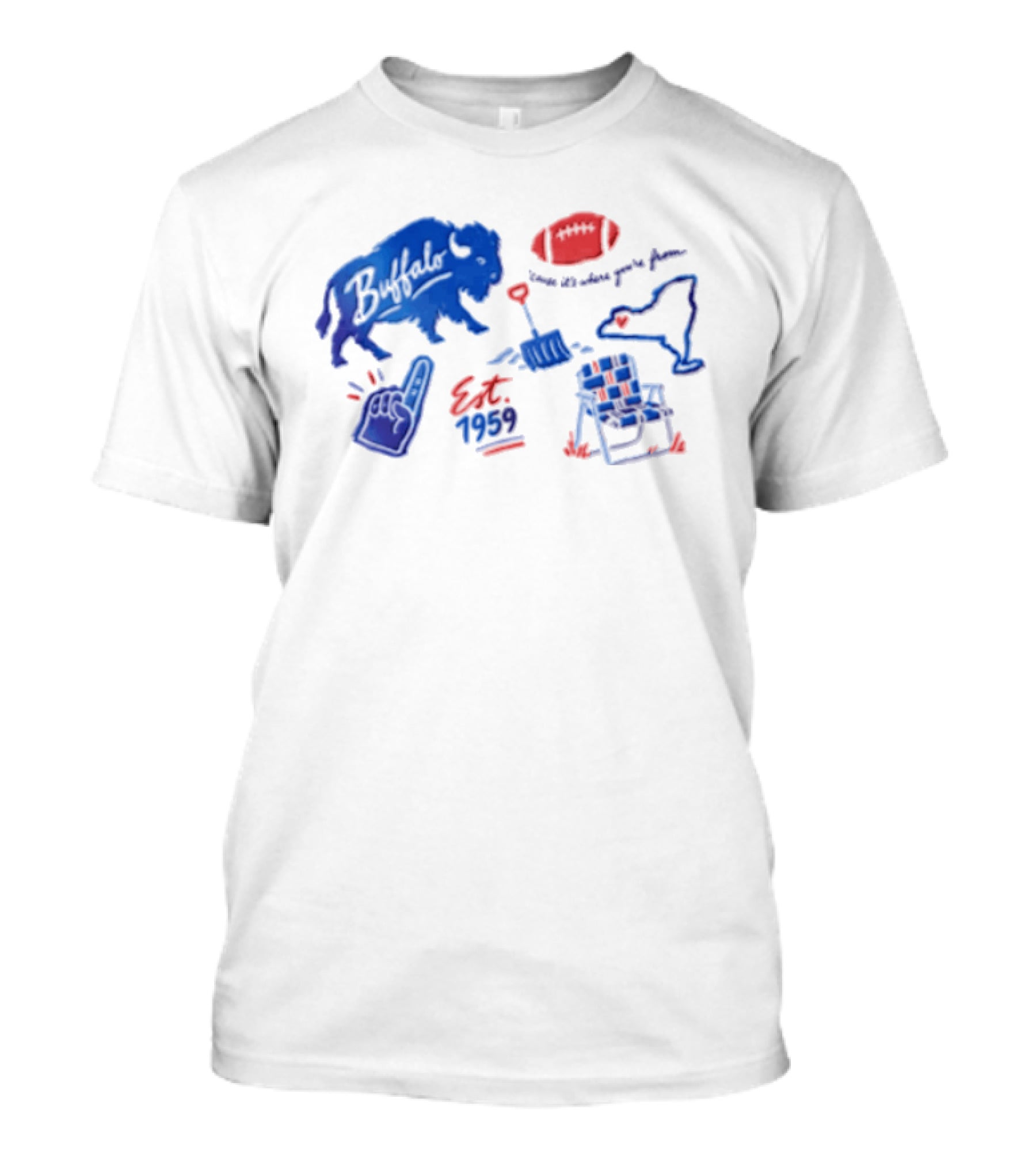 Buffalo Bills Established 1959 Football Shovel Map Chair Icons Where You Are From T-Shirt