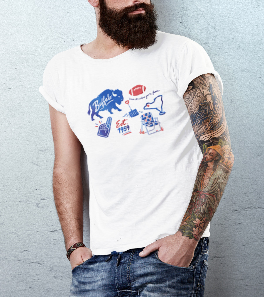 Buffalo Bills Established 1959 Football Shovel Map Chair Icons Where You Are From T-Shirt