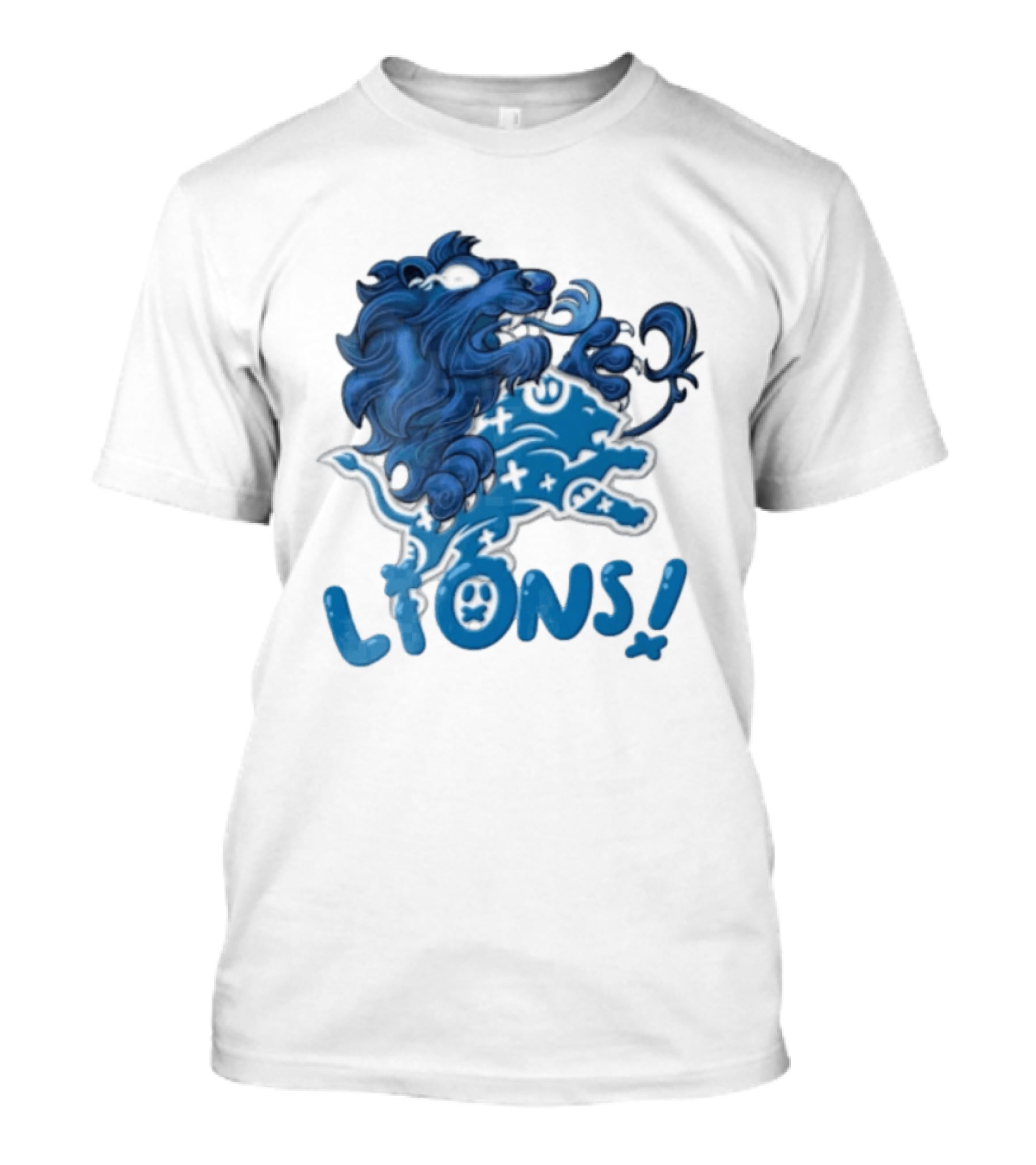 Detroit Lions Blue Lion Roaring Mascot With Playful Lettering T-Shirt