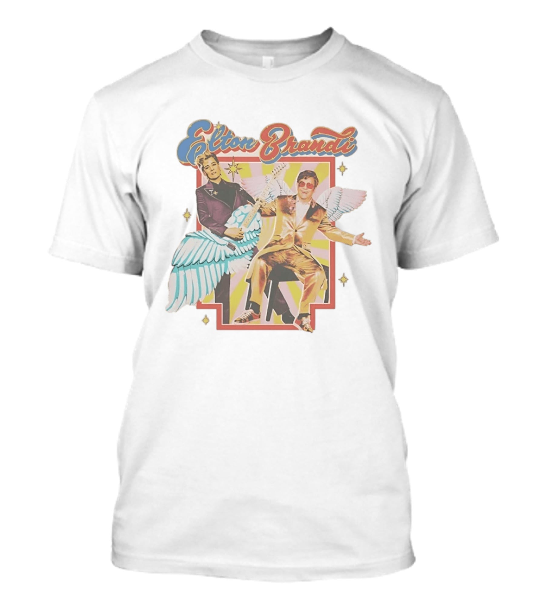 Elton John Brandi Carlile Winged Duo With Golden Outfit And Guitar T-Shirt