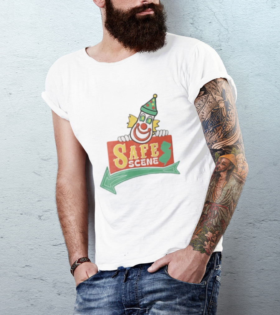Safe Scene Clown Holding New Jersey Map Sign T-Shirt