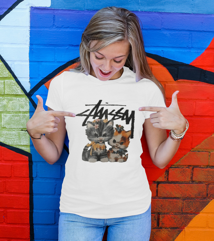 Stussy Two Kittens Flower Garlands T-Shirt