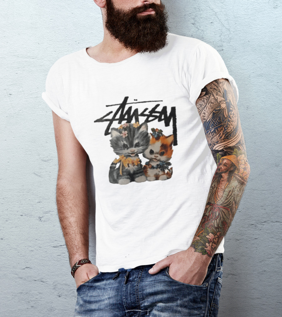 Stussy Two Kittens Flower Garlands T-Shirt