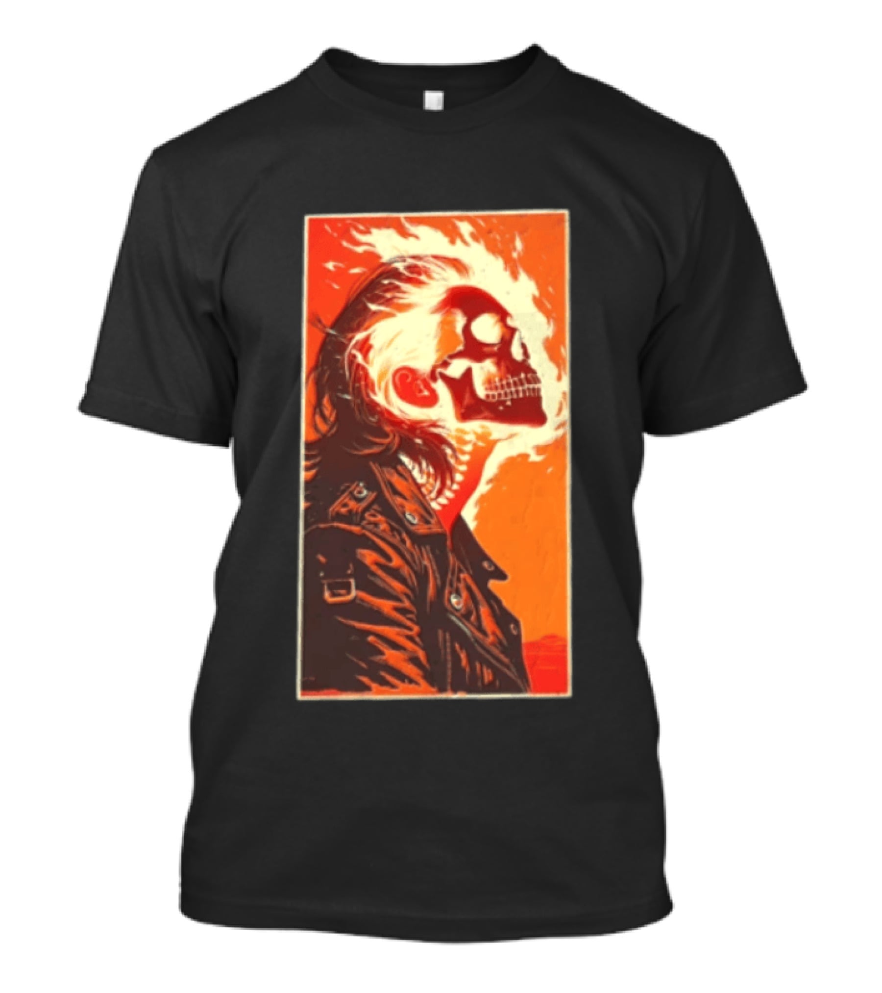 Burnout Flaming Skull Leather Jacket Man Fiery T-Shirt