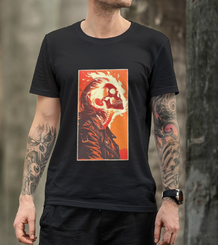 Burnout Flaming Skull Leather Jacket Man Fiery T-Shirt