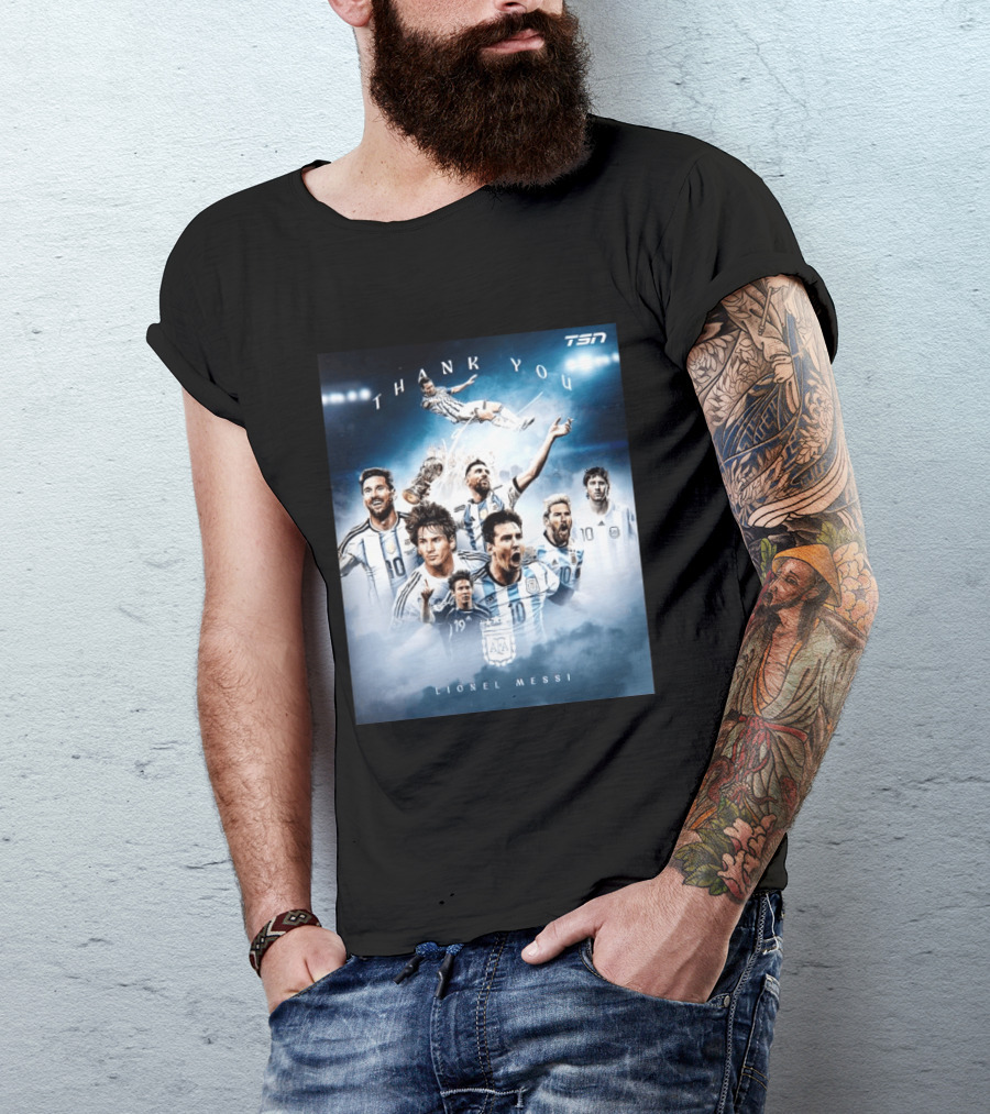 Thank You Lionel Messi TSN Argentina Soccer Legend With Trophy And Team Moments T-Shirt