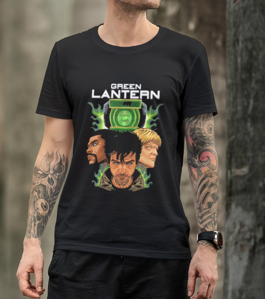 Green Lantern Glowing Eyes With Symbol Featuring Three Characters T-Shirt