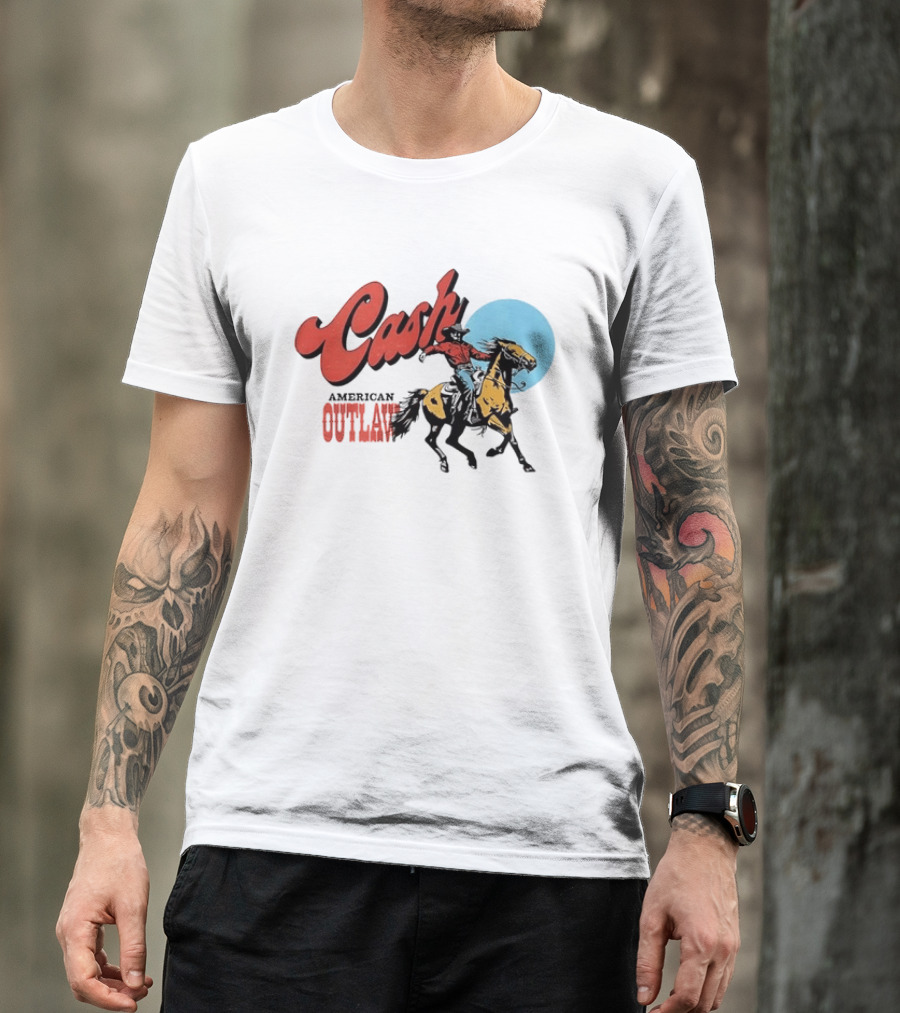 Cash American Outlaw Cowboy Riding Horse T-Shirt