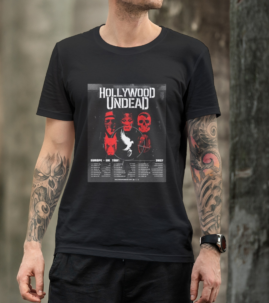 Hollywood Undead Europe UK 2027 Tour Cities And Mask T-Shirt