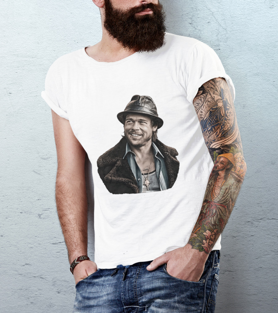 Brad Pitt Leather Jacket And Hat Style Killing Them Softly Jackie Cogan T-Shirt