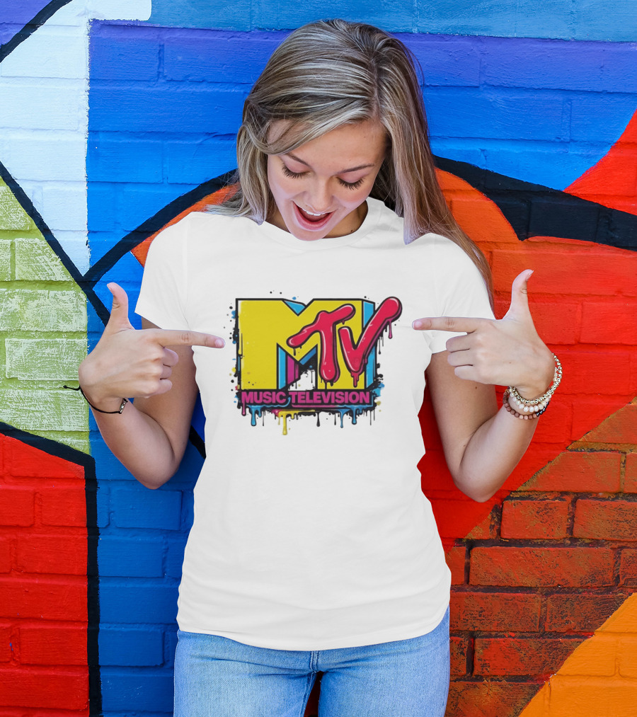 MTV Music Television 90s Nostalgia Bold Neon Drip T-Shirt