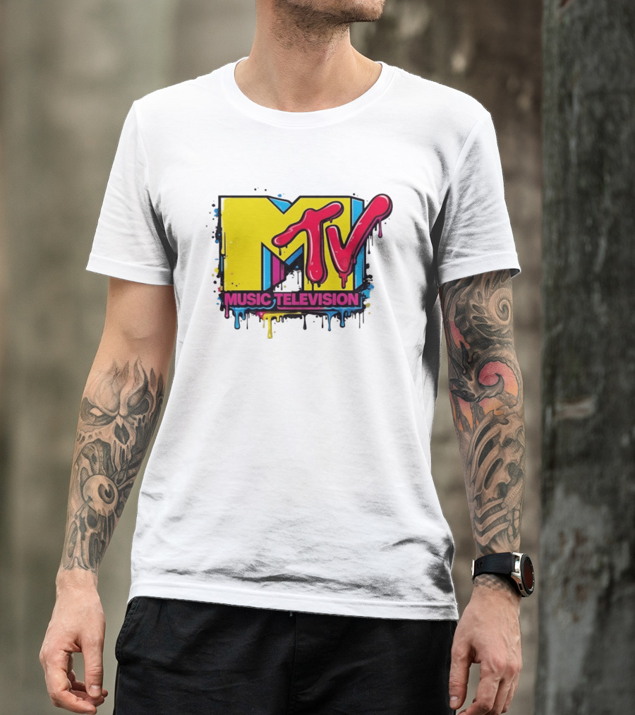 MTV Music Television 90s Nostalgia Bold Neon Drip T-Shirt