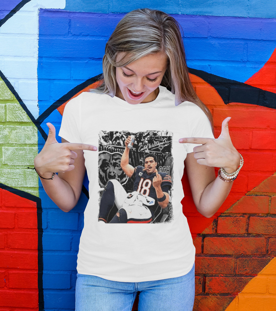 Caleb Williams Chicago Bears Drinking Beer And Smoking Cigar Iconic Gesture T-Shirt