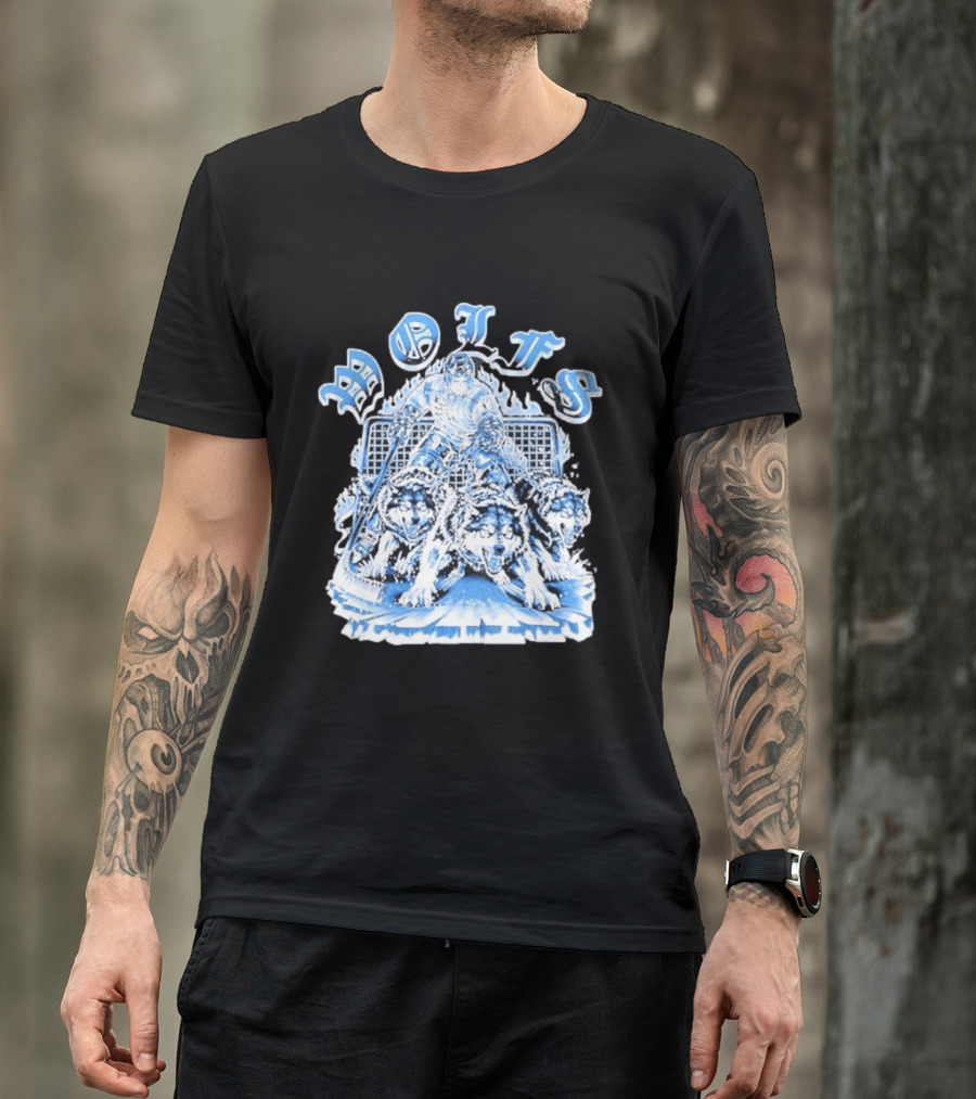 Motifs Wolf Hockey Skeleton Goalie With Three Wolves T-Shirt