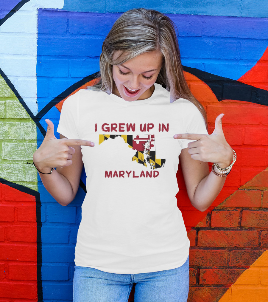 I Grew Up In Maryland State Map Flag T-Shirt