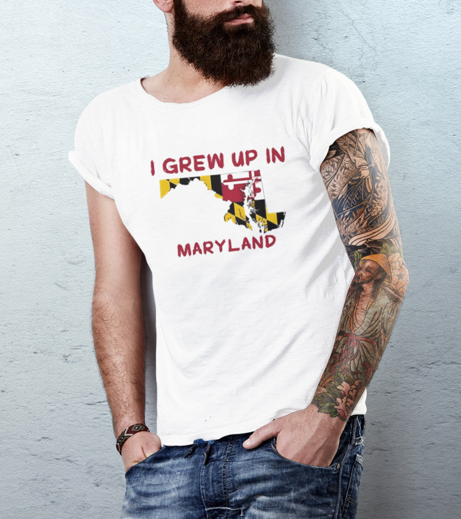 I Grew Up In Maryland State Map Flag T-Shirt