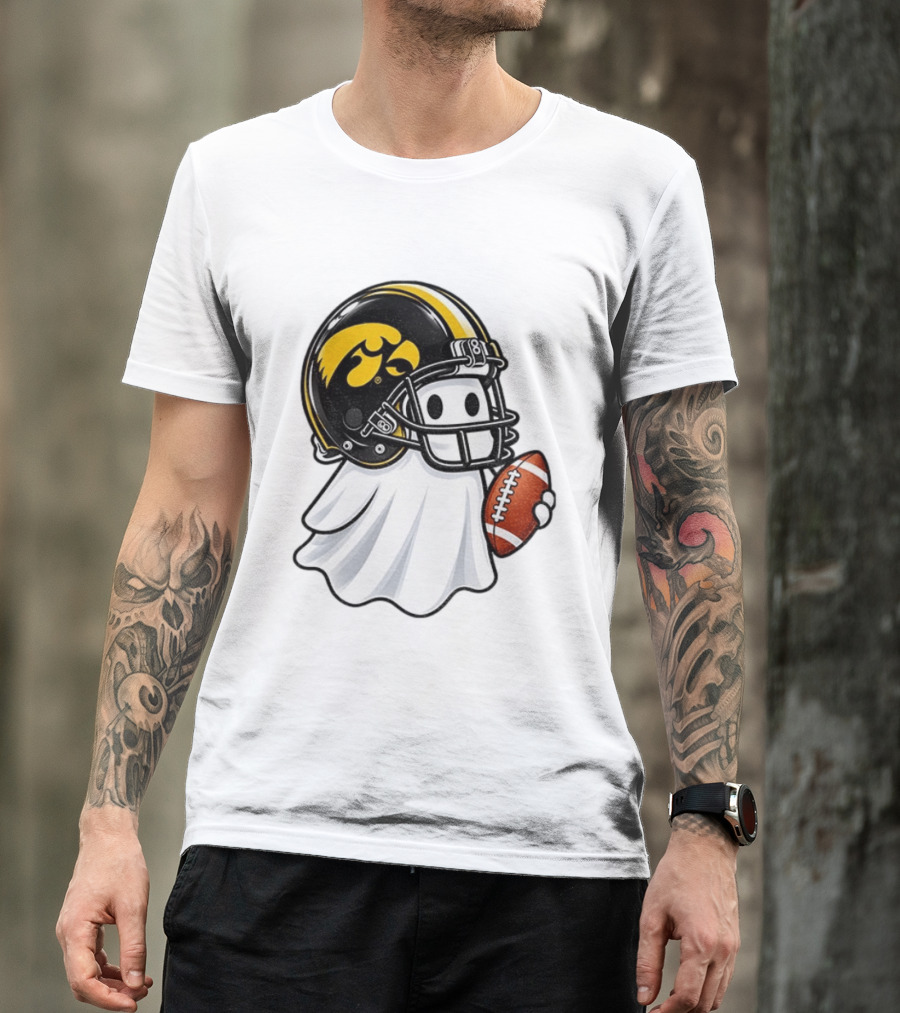 Iowa Hawkeyes Football Ghost Halloween Holding Football T-Shirt