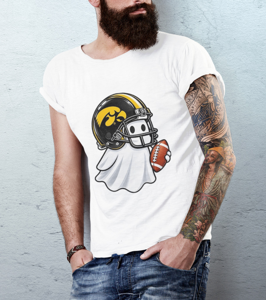 Iowa Hawkeyes Football Ghost Halloween Holding Football T-Shirt