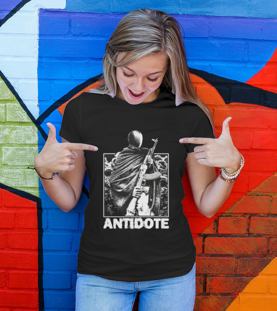 Antidote Masked Figure With Rifle Sunflower Field T-Shirt